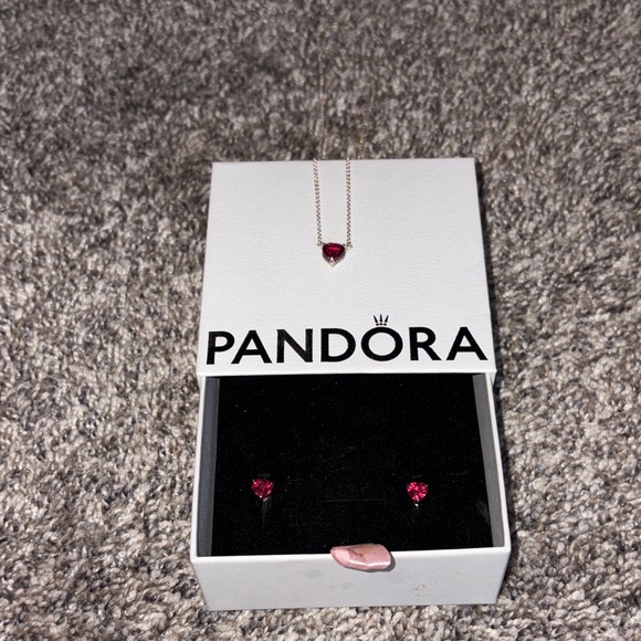 Pandora Red Heart Necklace and Earring Set - Picture 1 of 2